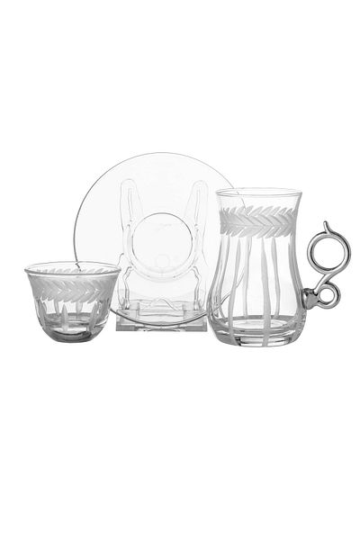 Byblos Tea and coffee set 18 pieces Turkish consisting of 6 tea cups + 6 tea saucers + 6 Saudi coffee cups