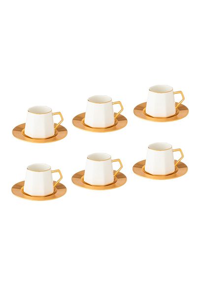 Dania A set of porcelain Turkish coffee cups and metal saucers, 6 cups + 6 saucers