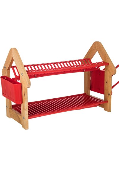 Dania رف أطباق مصنوع من المعدن المغطى بالستانلس ستيل مع حواف خشبية ديكور منزلي