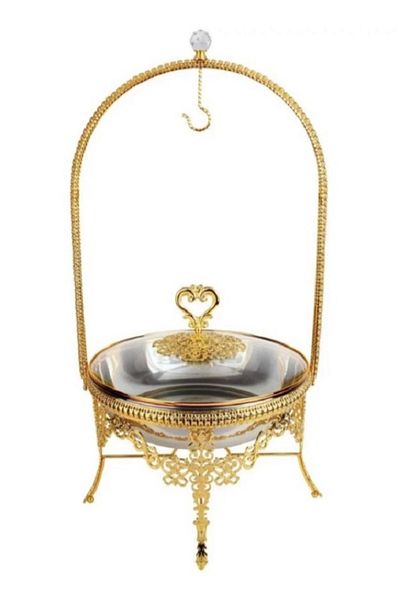 Dania Round buffet warmer with lid and stand, luxury gold design, 6 litre capacity