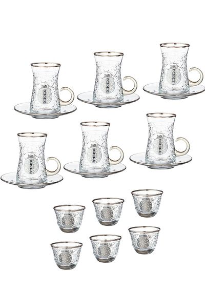 Byblos Tea Set With Saucers And Saudi Coffee Made Of Crystal With Laser Engraving