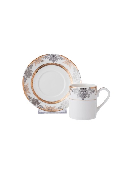 Dania طقم قهوة تركي لـ 6 أشخاص من البورسلين الأبيض النقي مع نقش ذهبي