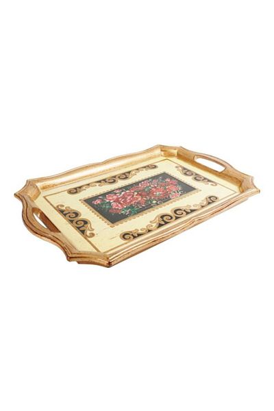 Dania Printed Wooden Serving Tray Beige/Green/Pink 50x33x4centimeter