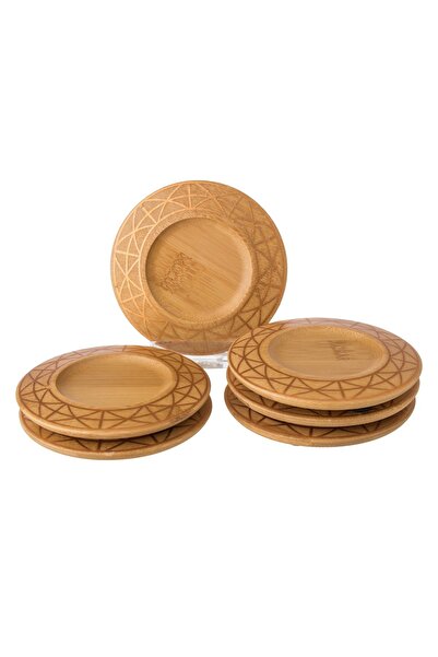 Dania طقم صحون خشبية بنقشة ذهبية لفنجان الشاي، 6 قطع