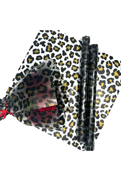 weloveis Leopard Print Brown Black Flower Bouquet - Matte Opp, 10 Sheets, 55X55Cm
