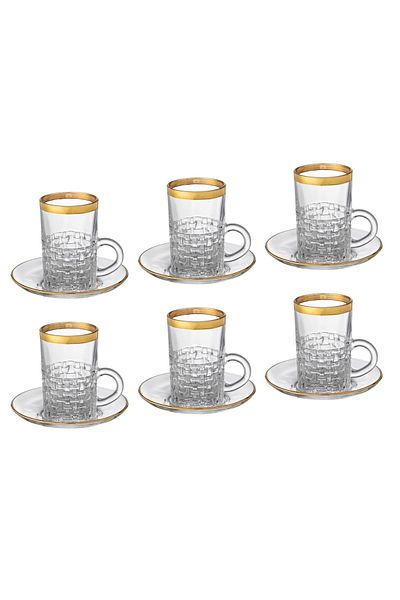 Dania Tea cup set with golden line, 12 pieces (6 cups + 6 saucers)