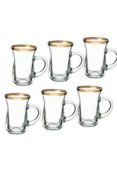 Pasabache A set of Turkish tea cups with a golden line, 6 pieces