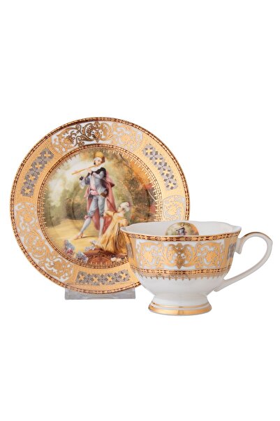 Dania فنجان وصحن من الخزف مزين برسم أميرات حريم السلطان