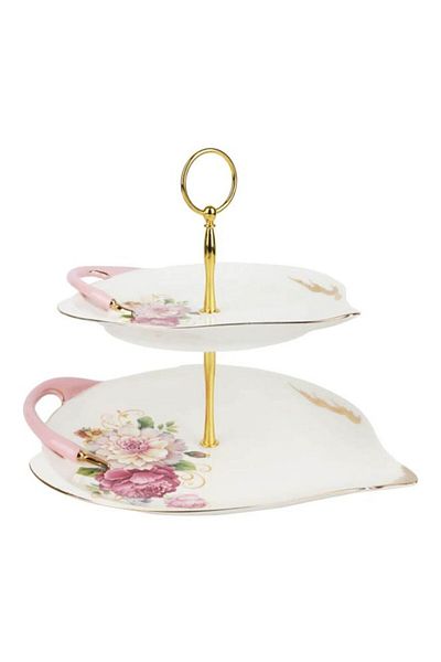 Dania 2-Tier Serving Stand White/Gold/Pink 30x30x5cm