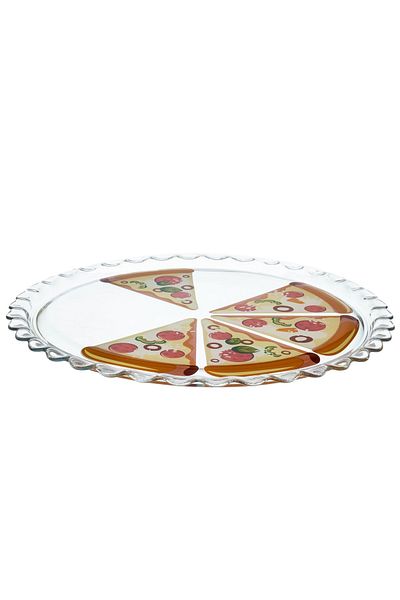 Dania Turkish glass serving dish with a printed pizza design size 38 cm