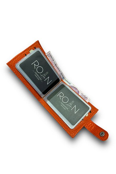Roan Orange Wallet That She Loves! Vegan Leather Unisex Transparent Card Holder - Stylish Design, with Gift Package