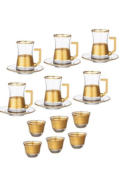 Byblos Tea Set With Saucers And Saudi Coffee Made Of Crystal With Laser Engraving