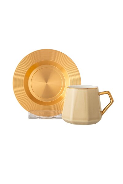 Dania A set of porcelain Turkish coffee cups and metal saucers, 6 cups + 6 saucers