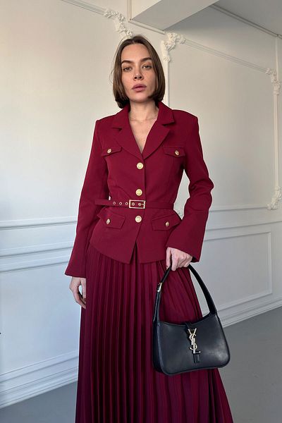 MAGARDE Burgundy Pleated Skirt Design Set