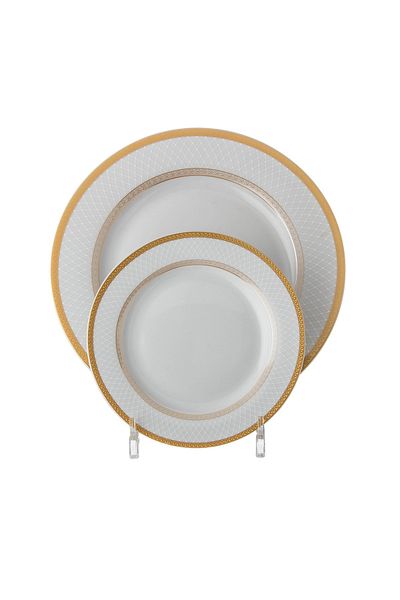 Dania 70-Piece Porcelain Dining Set White Color With Golden Font Enough For 6 People