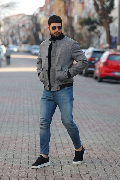 Savira Ανδρικό κοντό μπουφάν Bomber Slimfit πλεκτό υφασμάτινο με μανσέτες με εσωτερική καπιτονέ