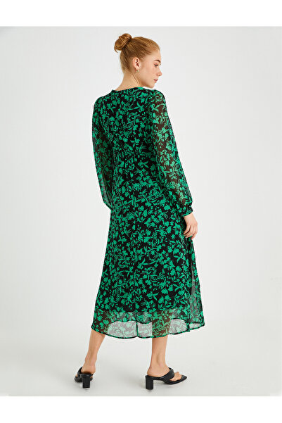 Koton Φόρεμα σιφόν μίντι μακρύ μανίκι με λαιμόκοψη V