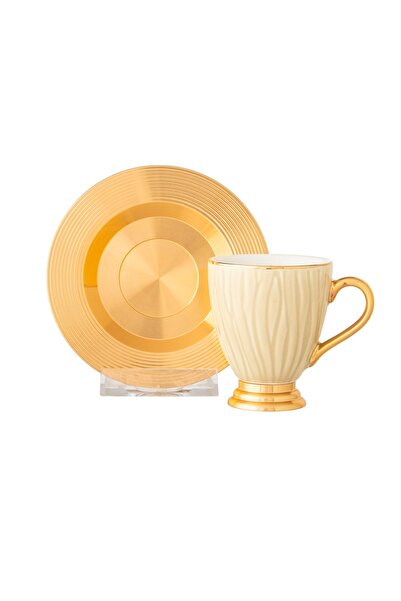 Dania A set of porcelain Turkish coffee cups and metal saucers, 6 cups + 6 saucers