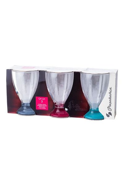 Paşabahçe 3 Piece Glass Cups With A Colored Base Clear 195ml