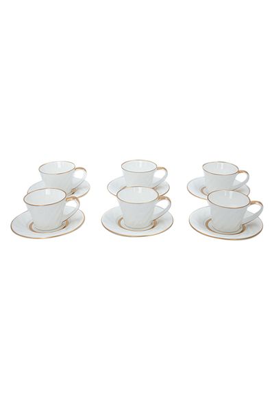 Dania 12-Piece Porcelain Cups With Saucer Set Gold