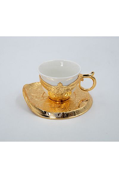 Dania Tea Cup And Saucer Set Gold/White 45x15x10cm