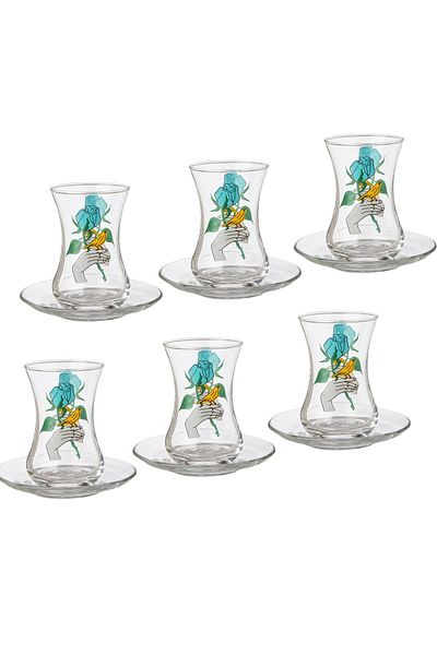 Dania A Modern Tea Set With Fashion Graphics Consisting Of 6 glass tea cups + 6 porcelain tea saucers