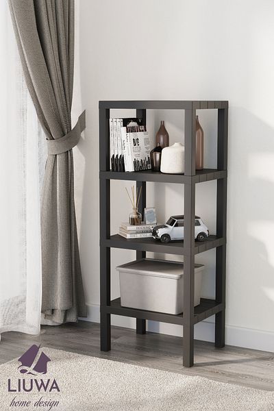 LIUWA Ombeg 4 Tier Wood Look Plastic Shelf Unit Bathroom Kitchen Shelf Living Room Balcony Organizer(Black)