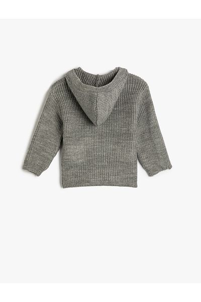 Koton Hooded Knitted Cardigan Button Closure with Pocket Detail