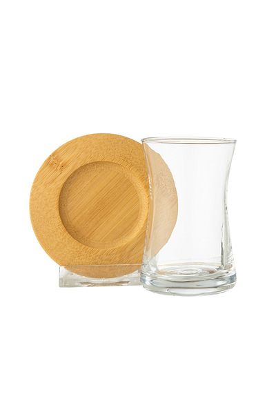 Dania Tea set of 6 glass cups with 6 wooden tea saucers