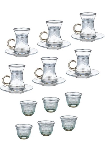 Dania Tea set with saucers and Saudi coffee made of crystal with laser engraving