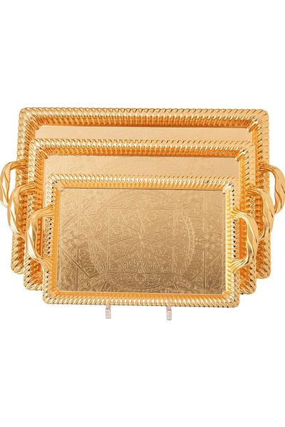 Dania A set of heavy metal trays in three different sizes with modern designs and engravings