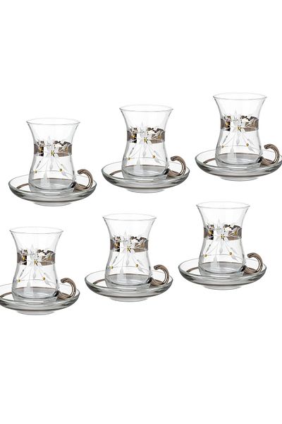 Dania A tea set of 6 tea cups + 6 Turkish crystal tea saucers with distinctive, elegant and modern designs