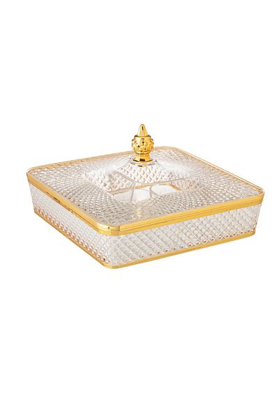 Bin Shihon Acrylic candy and nuts box with plates inside with golden decor