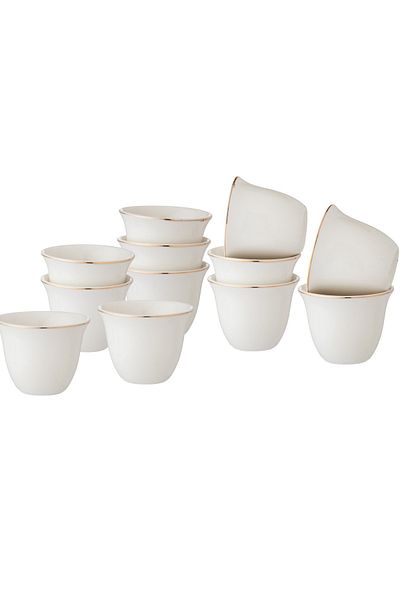 Dania A Set of Saudi Coffee Cups Made of Bright White Porcelain With A Golden Line Consisting of 12 Pieces
