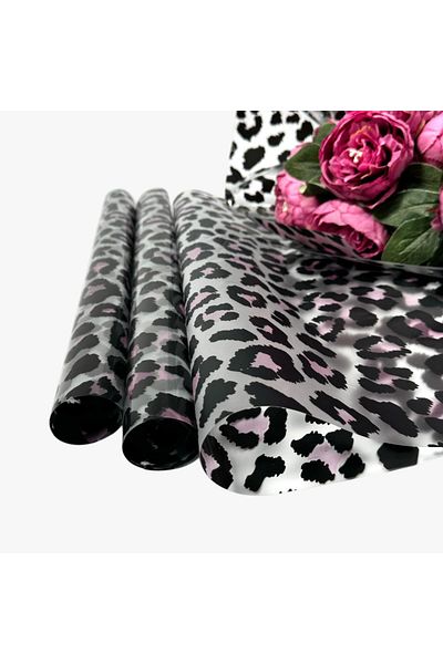 weloveis Pink and Black Floral Print Leopard Bouquet - Matte Opp, 10 Sheets, 55X55Cm