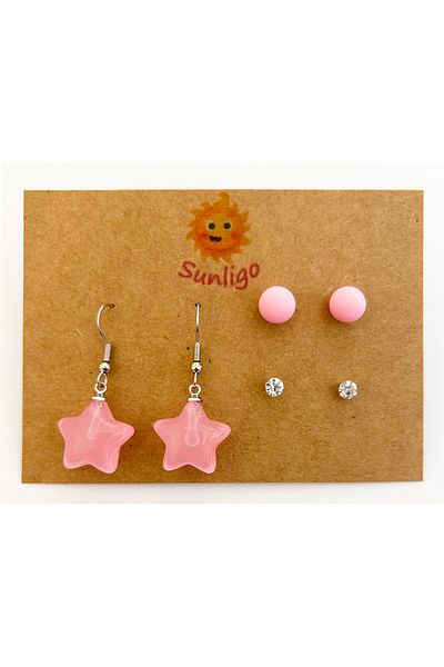 Sunligo Star and Coloured Coloured Earrings Set - Total 3 Pairs of Earrings