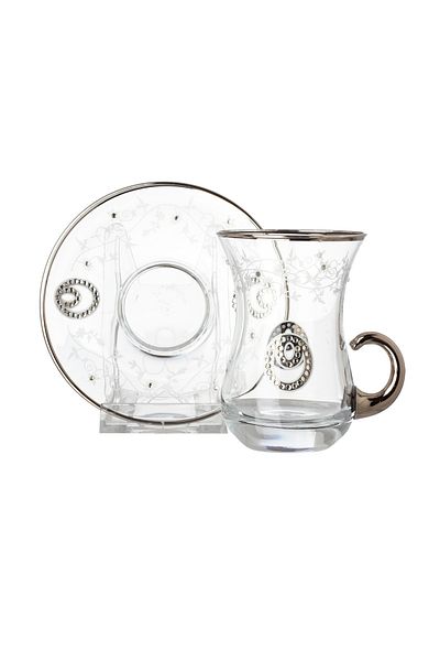 Dania A tea set of 6 tea cups + 6 Turkish crystal tea saucers with distinctive, elegant and modern designs