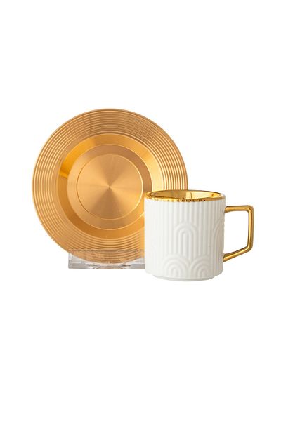 Dania A set of porcelain Turkish coffee cups and metal saucers, 6 cups + 6 saucers