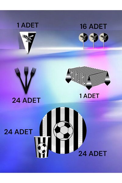VibeHome Black and White Fan Premium Set for 24 - Birthday Party and Fun Events