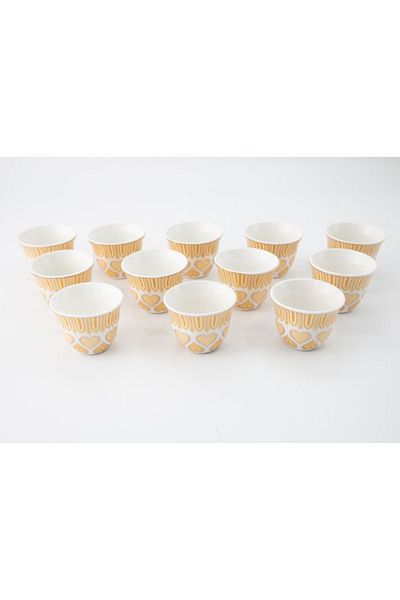 Dania 12-Piece Heart Printed Coffee Cup Set Yellow/White 28x17x7cm