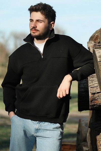 Whish Hanorac oversize cu buzunar cangur Solano Noir