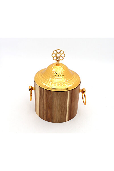Dania صندوق تخزين خشبي مع غطاء ذهبي 13 سم