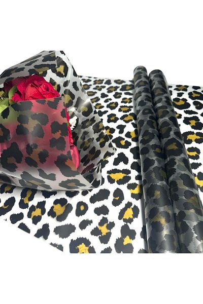 weloveis Leopard Print Brown Black Flower Bouquet - Matte Opp, 10 Sheets, 55X55Cm