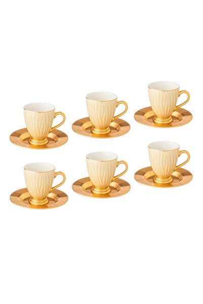 Dania A set of porcelain Turkish coffee cups and metal saucers, 6 cups + 6 saucers