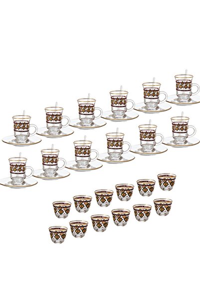 Dania طقم شاي وقهوة زجاجي مكون من 48 قطعة مع ديكور ملون وذهبي