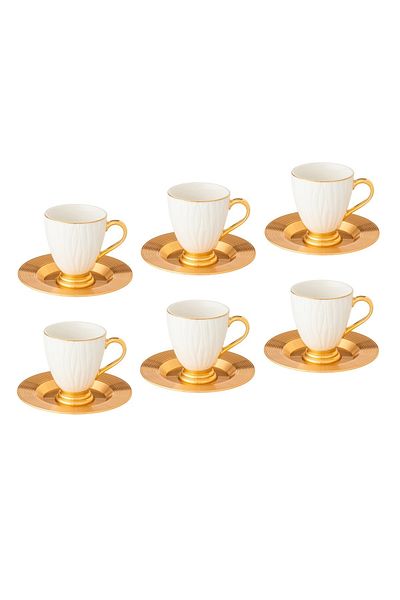 Dania A set of porcelain Turkish coffee cups and metal saucers, 6 cups + 6 saucers