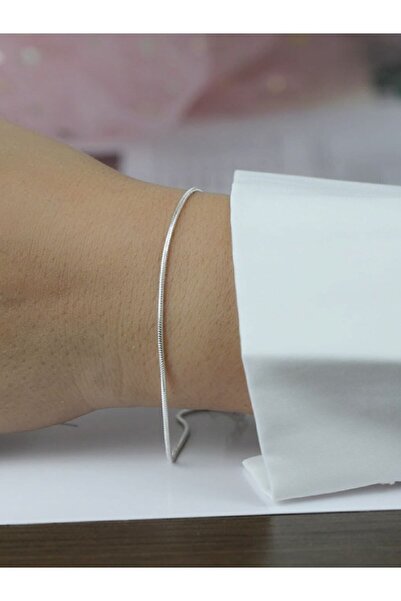mefshop 925 Ayar Gümüş Yılan Model Zincir Bileklik Unisex 1,2 Mm Ince Bilekli...
