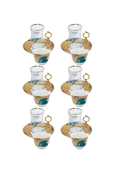 Byblos 18-Piece Tea & Coffee Cups Set Green/Yellow/White 6x Tea Cups (150 ml), 6x Coffee Cups, 6x Saucers