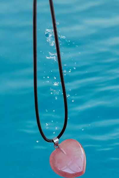 MGA DOĞAL TAŞ Gül Kuvars Kalpli kolye -  Hediyelik Eşya - Sevgili Kolye -  Se...