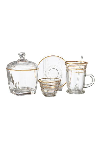 Dania 50 Pieces Tea & Coffee Set  Gold 12 Teapots 12 Tea Saucers 12 Arabic Coffee 12 Spoons Sugar Bowl